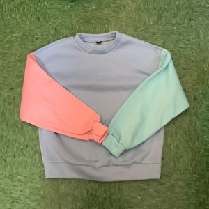 SHEIN 2-Tone Sleeve Crewneck Pullover